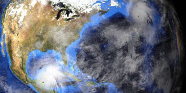 Zeta Kasırgası ve Epsilon uzaydan gösteriliyor. Bu yüksek çözünürlüklü 3D resimleme elementleri NASA tarafından desteklenmektedir..