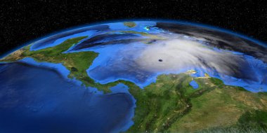 Uzaydan gelen kasırga. Bu yüksek çözünürlüklü 3D görüntüleme elementleri NASA tarafından desteklenmektedir.