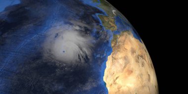 Uzaydan gelen kasırga. Bu yüksek çözünürlüklü 3D görüntüleme elementleri NASA tarafından desteklenmektedir.