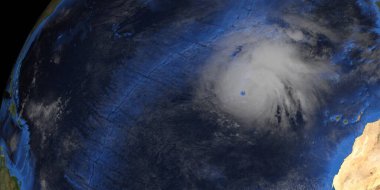 Uzaydan gelen kasırga. Bu yüksek çözünürlüklü 3D görüntüleme elementleri NASA tarafından desteklenmektedir.