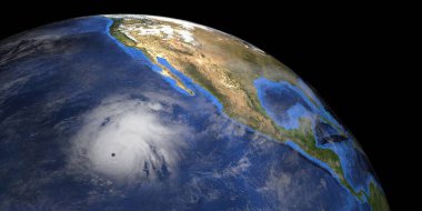 Uzaydan gelen tropik fırtına polosu. Son derece detaylı ve gerçekçi yüksek çözünürlüklü 3D görüntü. Bu görüntünün elementleri NASA tarafından döşendi..