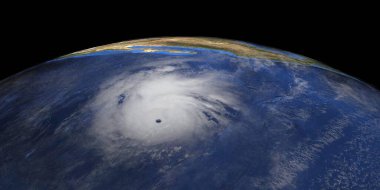 Uzaydan gelen tropik fırtına polosu. Son derece detaylı ve gerçekçi yüksek çözünürlüklü 3D görüntü. Bu görüntünün elementleri NASA tarafından döşendi..