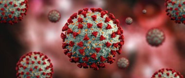 Coronavirus Covid-19 Virüs Arkaplanı. Son derece detaylı ve gerçekçi yüksek çözünürlüklü 3D resim.