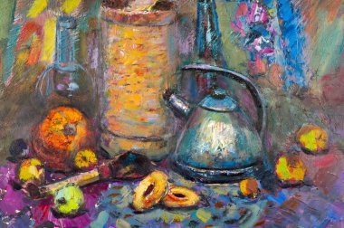 Etnografya, M.Sh. Haziev. yağlıboya resim boyalı sanatçı resmi. stil