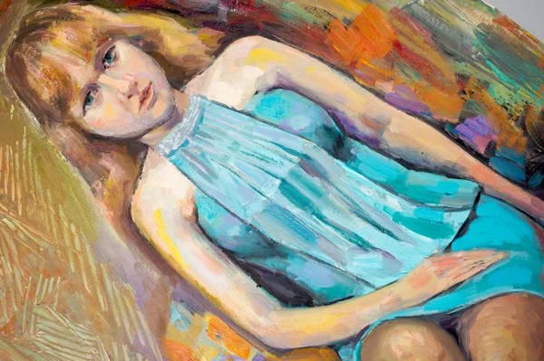 民族志 Khaziev 艺术家画的油中 女性肖像 一幅画 女孩构成艺术家 生成绘画或图纸作为职业或爱好的人 — 图库照片