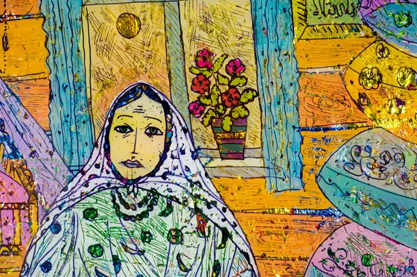 Anwendung von farbiger Folie, orientalische Frau, die arabische Frau, ein — Stockfoto