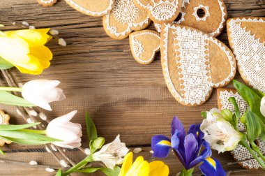 Paskalya kurabiyeleri. El yapımı. Arka plan renklerini erken Bahar