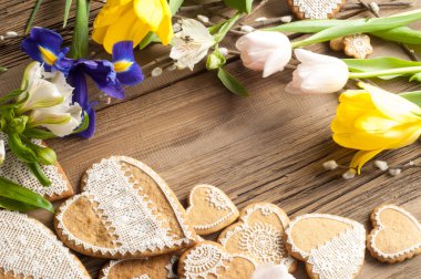 Paskalya kurabiyeleri. El yapımı. Arka plan renklerini erken Bahar