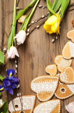 Paskalya kurabiyeleri. El yapımı. Arka plan renklerini erken Bahar