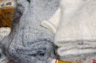 doku, arka plan. Angora Keçi kürk. bir keçi, bir uzun-kıl doğurmak. Kadın eldivenler