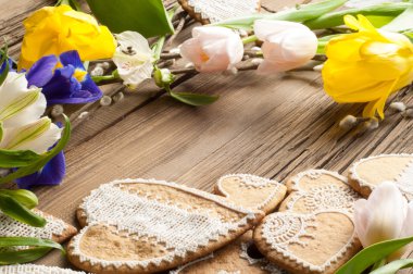 Paskalya kurabiyeleri. El yapımı. Arka plan renklerini erken Bahar