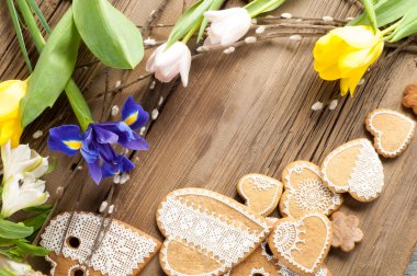 Paskalya kurabiyeleri. El yapımı. Arka plan renklerini erken Bahar