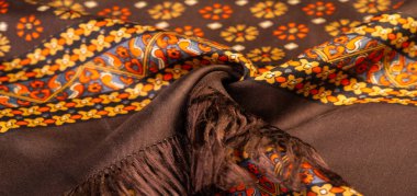 Kırmızı ve sarı renkli ipek kumaş, yoğun kumaş, triasetat liflerine dayalı çift taraflı. Arkaplan, Desen Dekoru