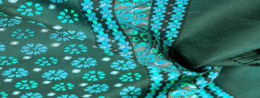 Mavi ve beyaz çiçekli ipek kumaş, yoğun kumaş, triasetat liflerine dayalı çift taraflı. Desen, Arkaplan, Dekor, Modern, Tekstil, Sanat, Tasarım,