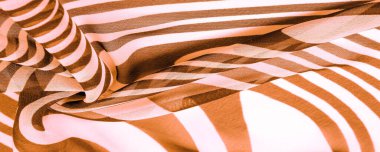 İpek kumaş, kahverengi ve beyaz soyut çizgiler. Soyut kahverengi ve beyaz desenlerin sihirli şekli. Retro modern dekor, tekstil sanatı, tasarım, doku, arkaplan, kalıp