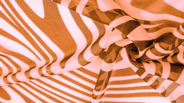 İpek kumaş, kahverengi ve beyaz soyut çizgiler. Soyut kahverengi ve beyaz desenlerin sihirli şekli. Retro modern dekor, tekstil sanatı, tasarım, doku, arkaplan, kalıp