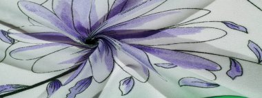 İpek kumaş, mavi ve beyaz, yeşil gölgeli, pürüzsüz zarif kumaş, beyaz arka planda bölünmüş. arkaplan dokusu, desen