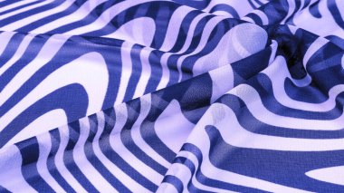 İpek kumaş, mavi ve beyaz soyut çizgiler. Soyut mavi ve beyaz desenlerin sihirli şekli. Retro modern dekor, tekstil sanatı, tasarım, doku, arkaplan, kalıp