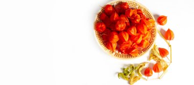 Physalis sidik torbası kirazı, Çin feneri, Japon feneri, Çilek Çileği, Japonya, parlak ve fener benzeri meyve kapları Bon festivalinin geleneksel bir bölümünü oluşturur.