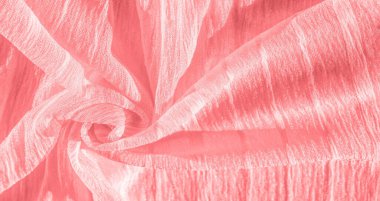 İpek kumaş. Kırmızı kırışık kumaş dokusu. Kırmızı buruşuk peri dokusu dalgalı yüzey, yakın çekim, yumuşak odak. arkaplan, kalıp