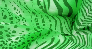 Yeşil-beyaz çizgili ipek kumaş, Afrika tarzı zebra derisi. Tasarımcı için, tasarımın taslağı, dekoratörün çevresi. Arkaplan dokusu koleksiyonu