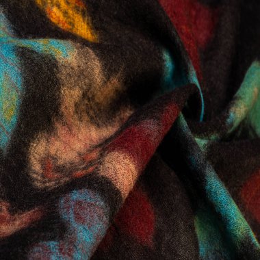 Kelebek desenli siyah yün kumaş. Dekor modern, tekstil sanatı, doku, arkaplan, desen