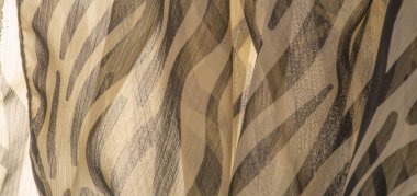 Siyah ve bej çizgili ipek kumaş, Afrika tarzı zebra derisi. Tasarımcı için, tasarımın taslağı, dekoratörün çevresi. Arkaplan dokusu koleksiyonu