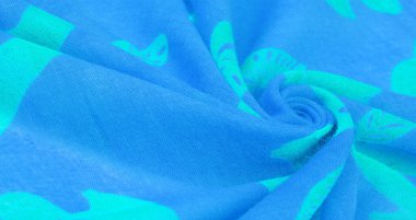 İnce mavi pamuklu kumaş, sincap, marten, samur desenli. dekor modern, tekstil sanatı, tasarım, doku, arkaplan, desen,