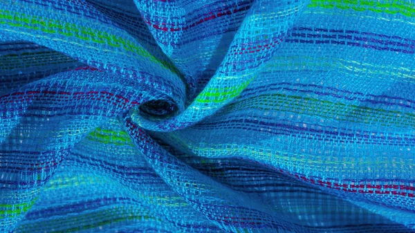 Tissu Rayures Bleu Turquoise Bleu Vert Lignes Jersey Élastique Très — Photo