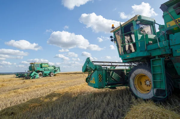 Summer Photo Harvesting Barley Harvester Mows Barley Fields 2019 Tukaevsky — Stock Photo, Image