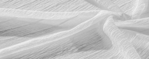 Tecido Seda Textura Tecido Enrugado Branco Branco Enrugado Textura Superfície — Fotografia de Stock