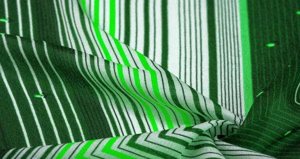 Tissu Soie Fond Vert Avec Motif Rayé Lignes Blanches Vertes — Photo