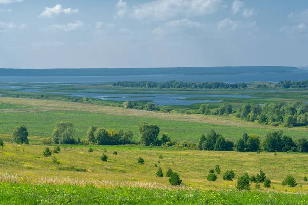 Літній Пейзаж Річка Європейській Частині Світу Сонячний Теплий День Зелені — стокове фото