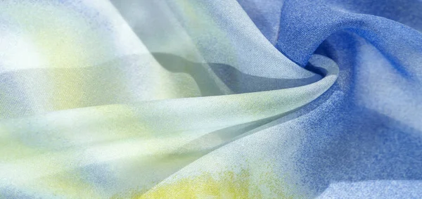Tissu Soie Dans Des Tons Bleus Jaunes Blancs Doux Avec — Photo
