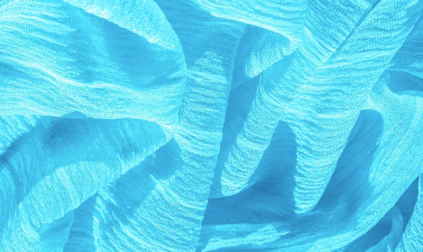Selyem Szövet Kék Ráncos Szövet Textúrája Kék Ráncos Hullámos Felületi — Stock Fotó