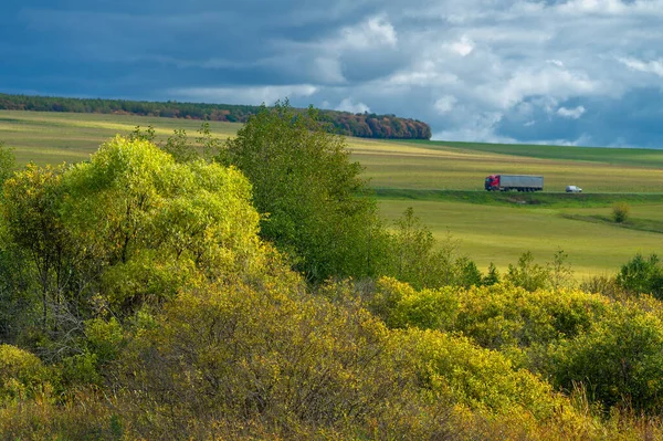 Autumn Landscape Photo Wooded Landscape European Mixed Forest Fall Season — Stock Photo, Image