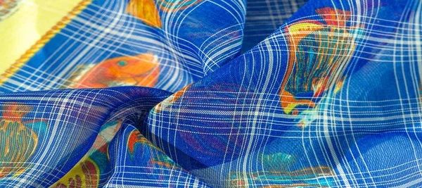 Marineblaues Seidengewebe Korallenrifffische Nautisches Thema Kinderkunst Hintergrund Textur Muster — Stockfoto
