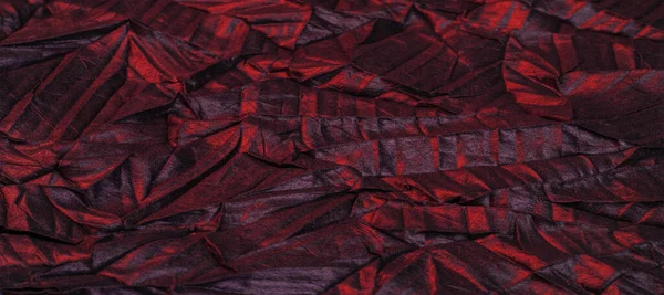 Tecido Seda Preta Com Listras Vermelhas Tecido Enrugado Textura Abstrato — Fotografia de Stock