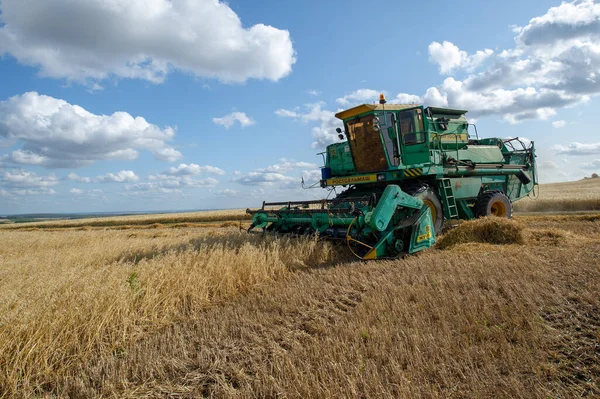 Summer Photo Barley Harvesting Combine Harvester Machine Commonly Used Harvesting — Stock Photo, Image