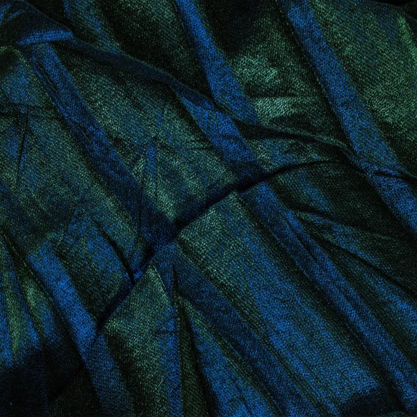 Black Silk Fabric Blue Emerald Stripes Wrinkled Fabric Texture Abstract — Stock Photo, Image