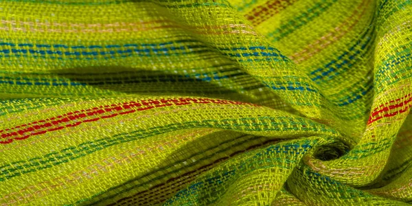 Abric Cor Verde Claro Com Listras Linhas Vermelho Azul Amarelas — Fotografia de Stock