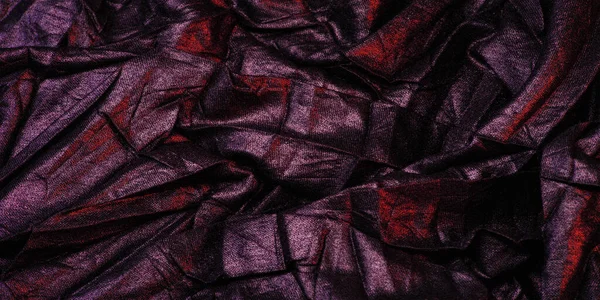 Black Silk Fabric Red Stripes Wrinkled Fabric Texture Abstract Dark — Stock Photo, Image