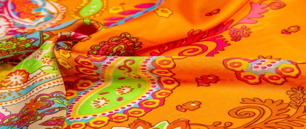 Silk Paisley Fabric Ornate Traditional Elements Paisley Indian Theme Ethnic — Stock Photo, Image