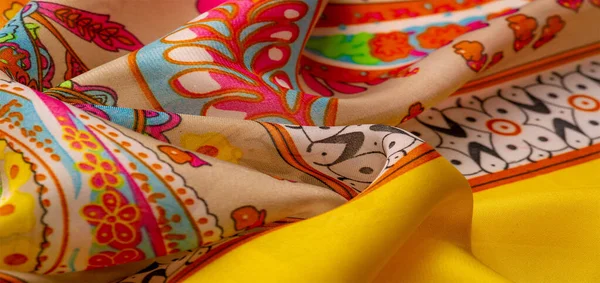 Silk Paisley Fabric Ornate Traditional Elements Paisley Indian Theme Ethnic — Stock Photo, Image