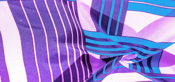 白い縞模様の青紫色の絹織物 メキシコの動機を持つポンチョ テクスチャ背景 — ストック写真