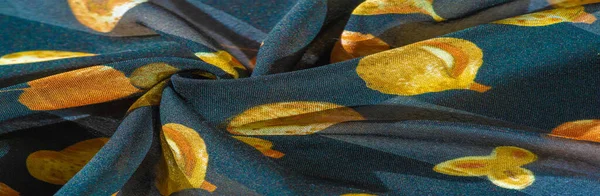 Tejido Seda Azul Con Estampado Hojas Amarillas Otoño Textura Patrón —  Fotos de Stock