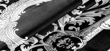 desen, arkaplan, monogram desenli siyah ipek kumaş filigran kumaşın zarif deseni uzun bir süre seni memnun edecek.
