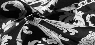 desen, arkaplan, monogram desenli siyah ipek kumaş filigran kumaşın zarif deseni uzun bir süre seni memnun edecek.