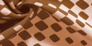 Beyaz arka planda kahverengi kare desenli ipek kumaş. doku arkaplan deseni.