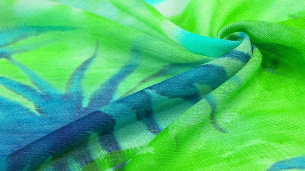 Шовкова Тканина Зелено Блакитно Жовті Білі Квіти Високоякісний Пиловий Зелений — стокове фото